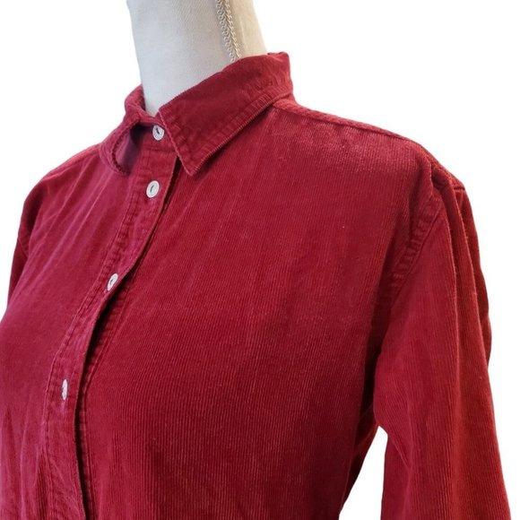 Vintage 90s Dark Red Corduroy Modest Babydoll Midi Shirt Dress Pockets 6 8 - Picture 3 of 10